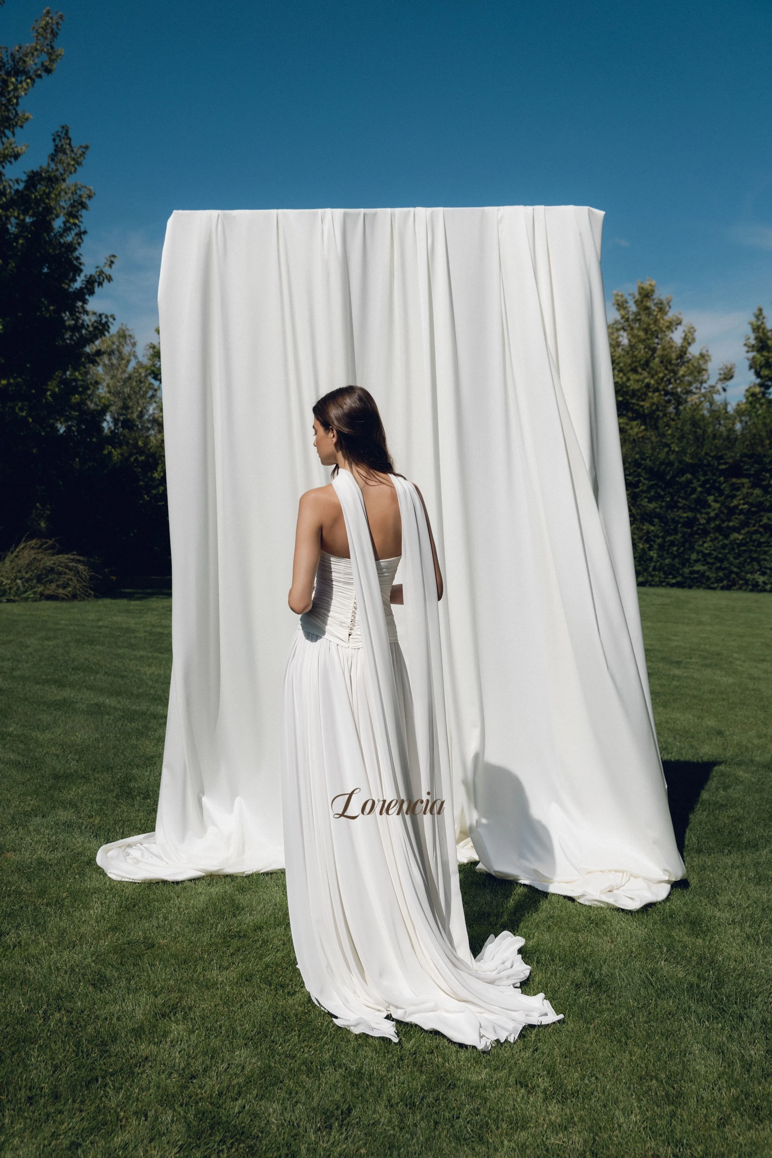 Lorencia Simple Chiffon Wedding Dresses with Scarf Minimalist Boned Corset High Slit Beach Bridal Gowns Customized