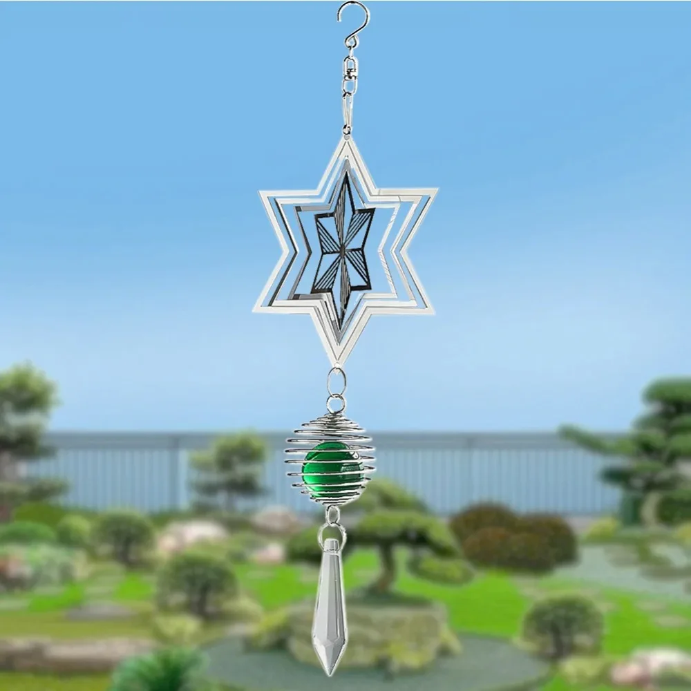 3D Six Pointed Star Rotating Pendant Crystal Hanging Metal Spiral Ball Wind Chimes Handmade DIY Crafts Hexagram Star Sun Catcher