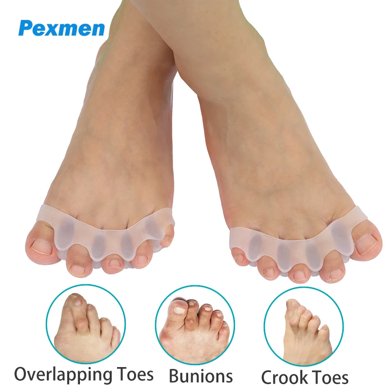 Pexmen 2/4Pcs 남성과 여성을위한 젤 발가락 분리기 발가락 스페이서 Bunions Corrector 발가락을 원래 모양으로 복원