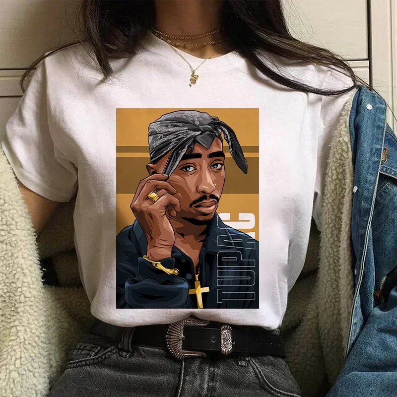 TUPAC Streetwear Harajuku T Shirts Women Harajuku Top Tees Female T-shirt Hip Hop Rapper Graphic Printed Casual Tshirt Clothes