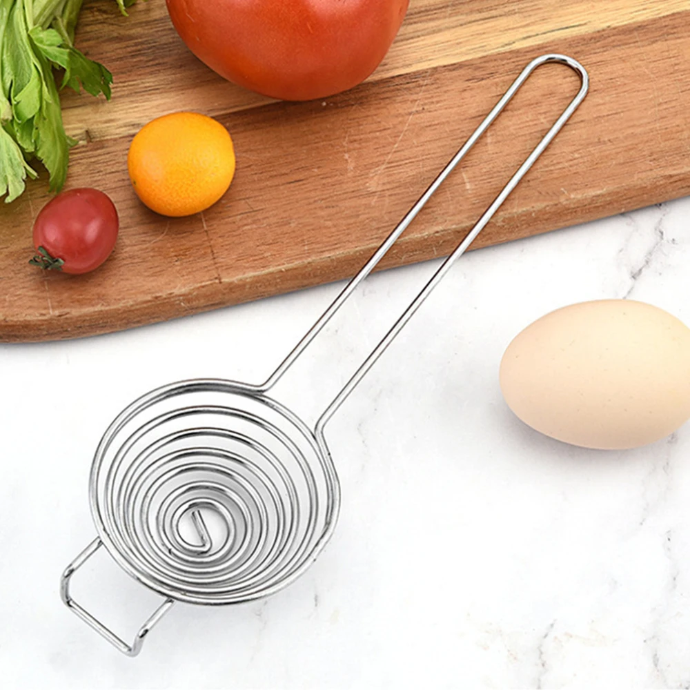 Stainless Steel Filter Extended Handle Easy To Clean Spiral Long Handle Kitchen Tools Egg White Separator Helical Structure 56g