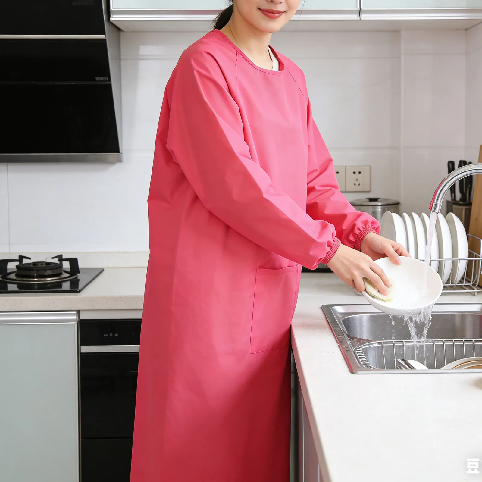 Waterproof Apron Long Sleeve Smock Style Overalls Work Apron Oilproof for Kitchen Cooking Dishwashing Cleaning Gardening