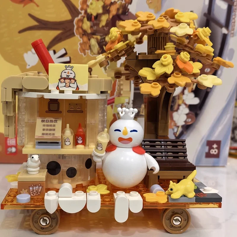 Snow King Assembly Building Blocks Little Train Series Milk Tea Shop Hot Pot Wooden House Toy Model  Ornament Birthday Gift