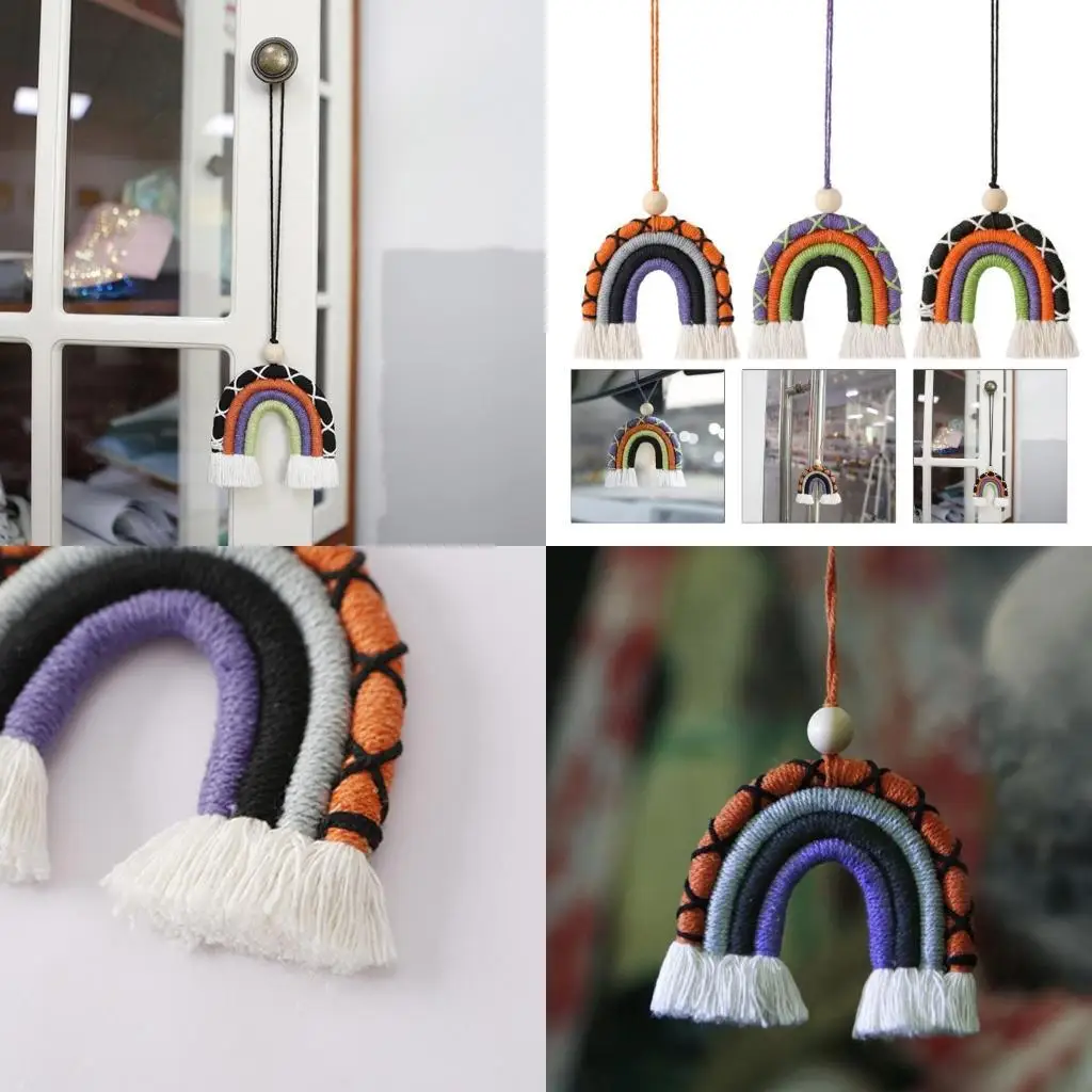 

31BC Rainbow Car Hanging Ornament Tassels Charm for Rearview Mirrors Handmade Pendant Decors Car Accessories
