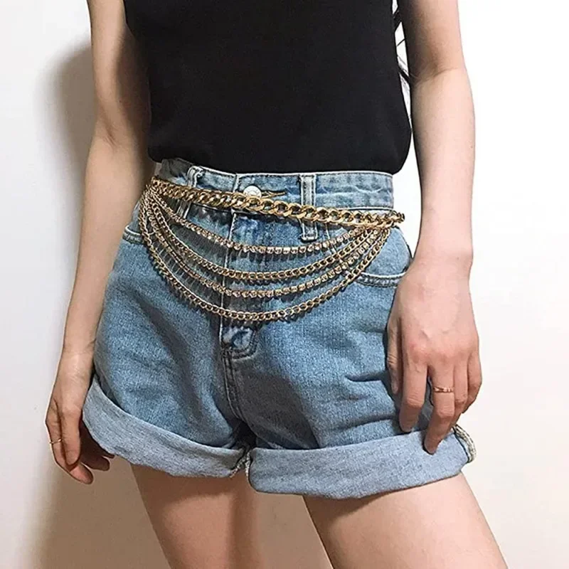 

Chic Multi-layer Tassel Body Chain Fashionable Metal Rhinestone Claw Waist Chain for Women's Outfit Dress Pant Accessories