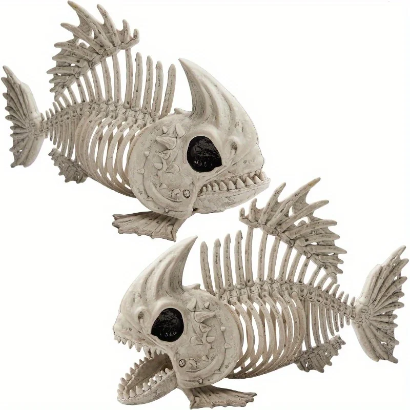 9,5 Zoll große, bewegliche Fischskelett-Dekoration, Tierknochen aus Kunststoff mit beweglichen Gelenken für Halloween-Innen- und Außendekorationen, Party-Requisiten, Garten-, Terrassen- und