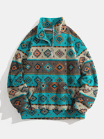 Men's Sweatshirt Aztec Fleece Jackets Fuzzy Sherpa Pullover Sweatshirts Winter Coats Western Vintage Ethnic Printed Sweaters
