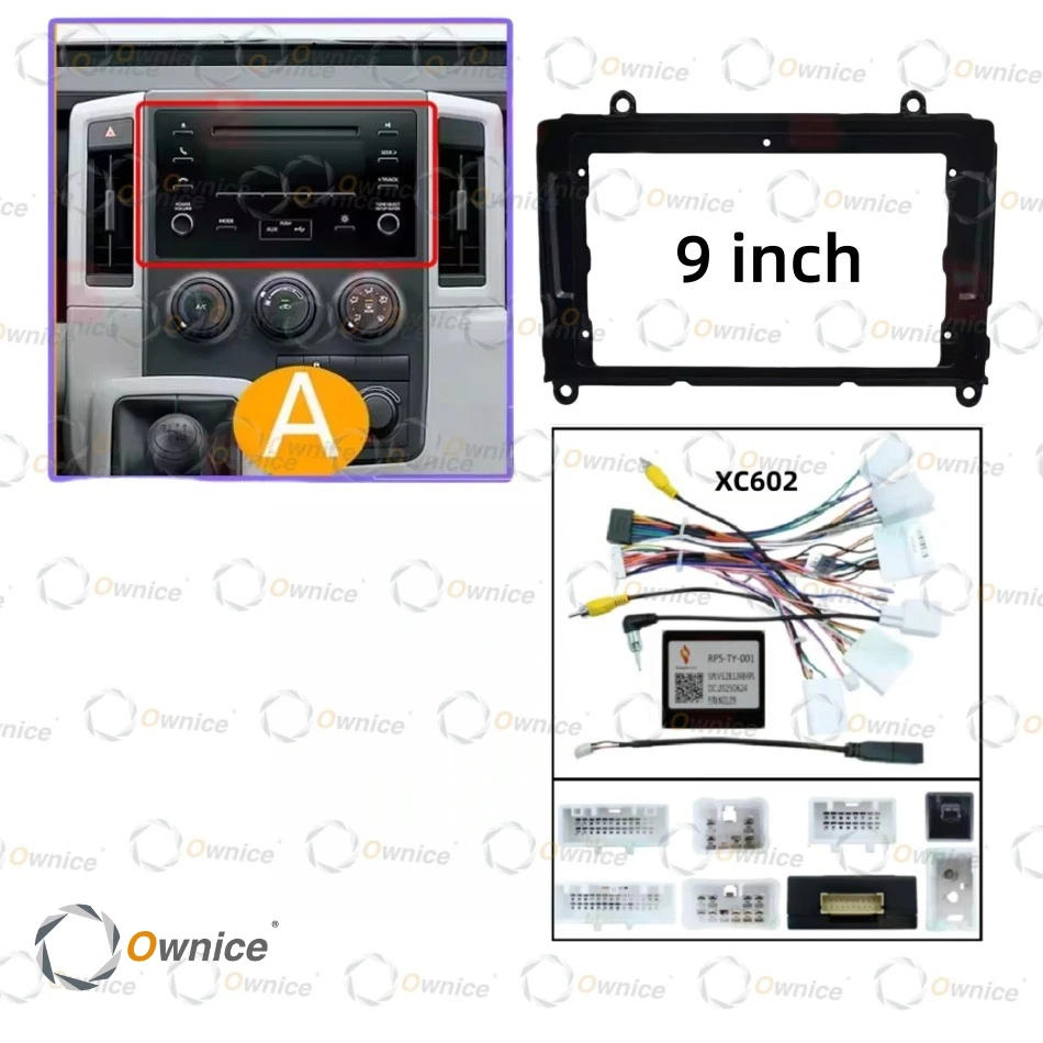 Autoradio Android Ownice 9 pouces avec cadre pour TOYOTA HIACE GRANVIA MAJESTY 2019 - 2021, garniture de tableau de bord stéréo, façade de tableau de bord