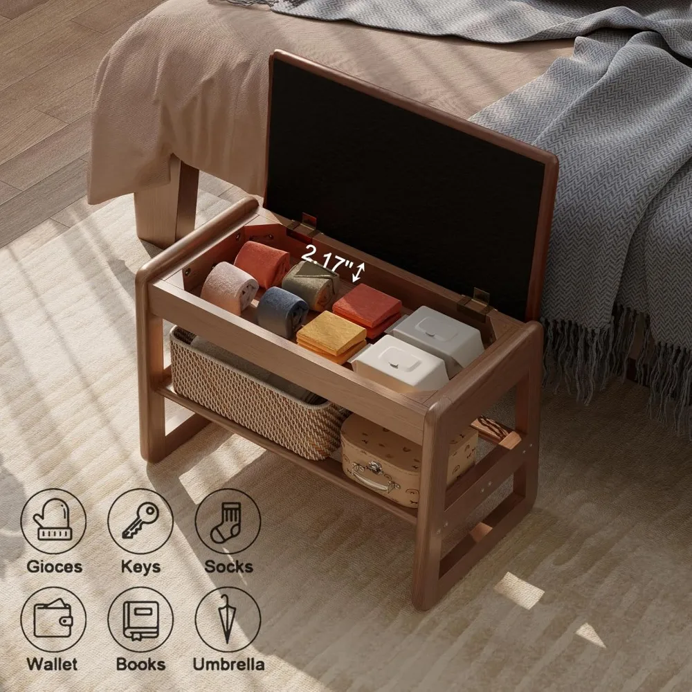 Leather Cushioned 2-Tier Shoe Bench with Flip-Top Storage for Entryway in Orange, 23.62 Inches