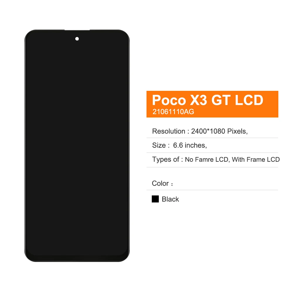 AAA Quality For Xiaomi POCO X3 GT 21061110AG LCD Display Touch Screen Digitizer Replacement Parts For POCO X3GT LCD With Frame