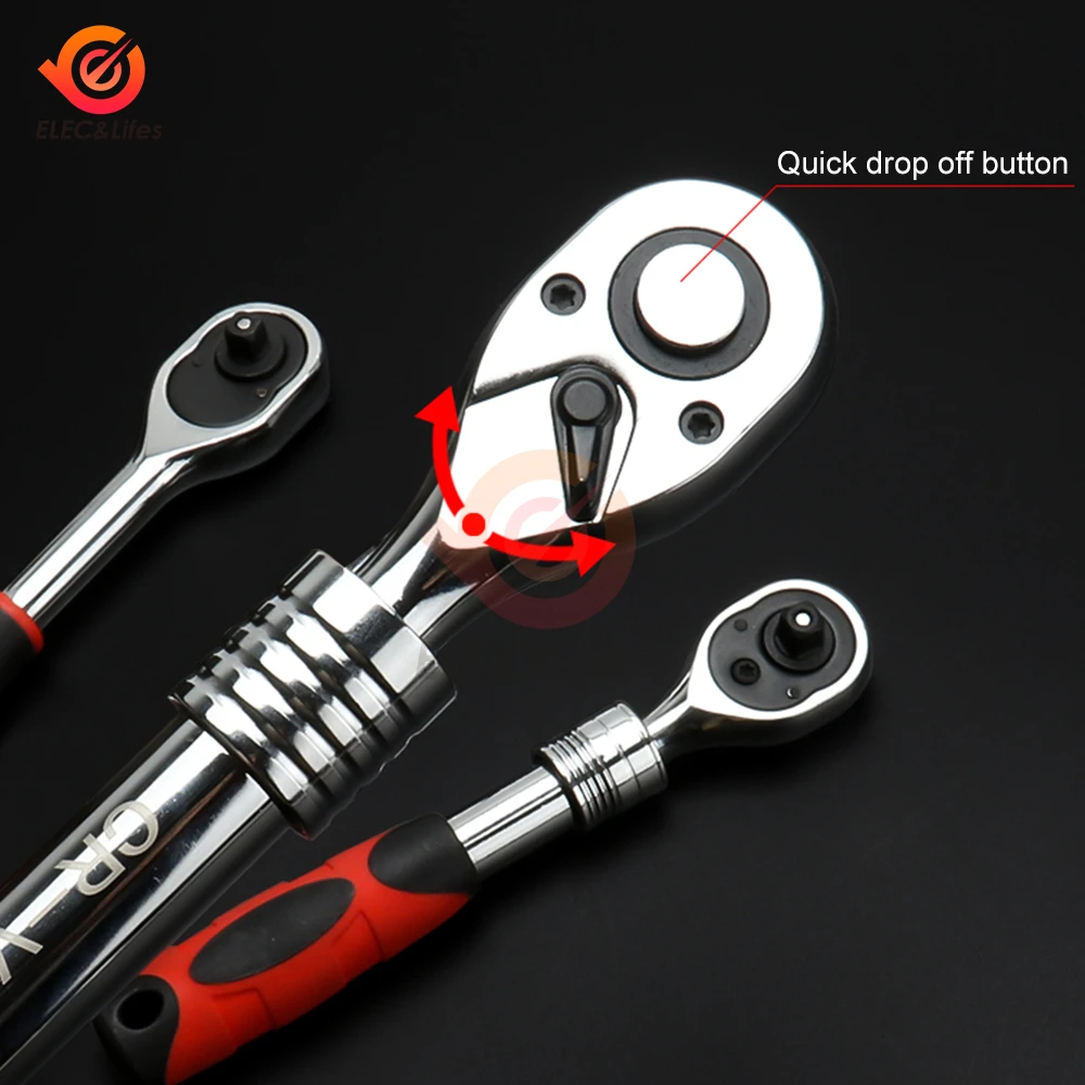 1/4 1/2 3/8 72-Tooth Carbon Steel Retractable Ratchet Wrench Automatic Quick Release Spanner Multifunctional Hand Repair Tool