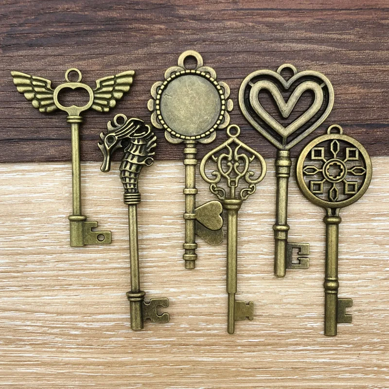 10 Stück/Lot Retro Antik Bronze Herz graviert Vintage Schlüsselanhänger-DIY Schmuck Charms für Halskette & Schlüsselanhänger Bastelzubehör – Detail 3