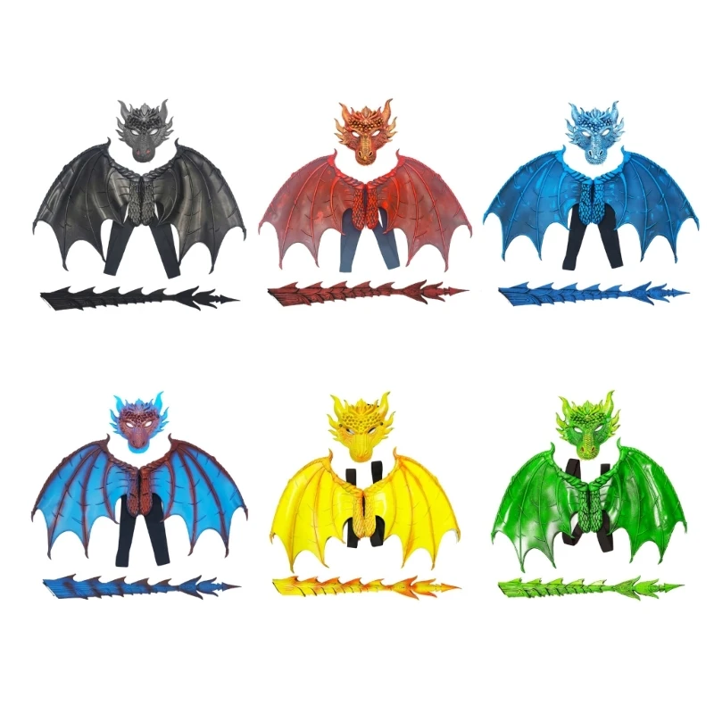 

Children's Dragon Costume Dragon Wing Tail Mask Halloween Cosplay Set Dragon Dress up Costume for Kids Halloween Cosplay