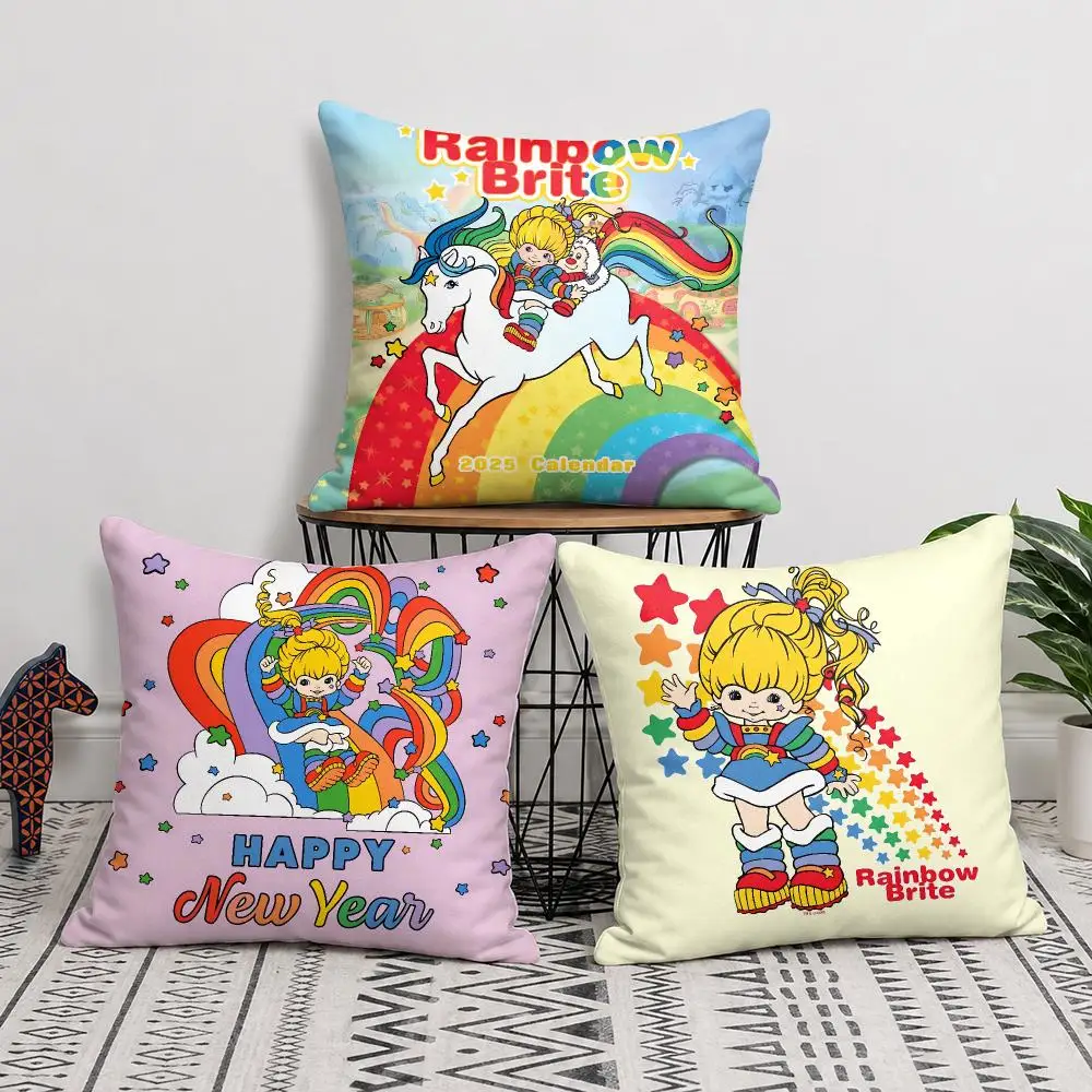 Cute R-Rainbows Brite Cushion Cover Soft Short Plush Pillow Cover Smooth Cozy Texture Cushion Case Home Decor