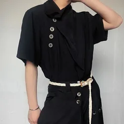 Mens Irregular Multi-Button Shirt Genderless 2024 Summer New Fashion Sexy Personality Versatile Thin Short-Sleeved Top Unisex