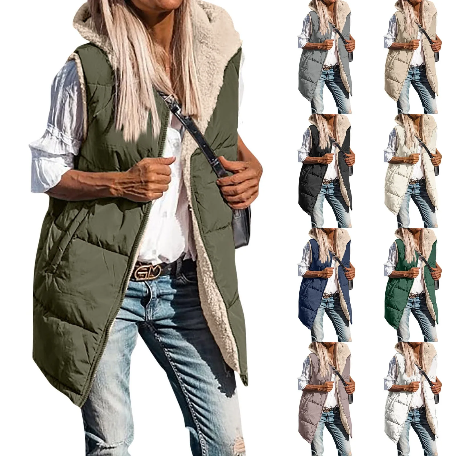 Long With Hood Outdoor Vest Women's Jacket Quilted Coat Sleeveless Jacket Winter Light Weight Sweaters Vest Coat