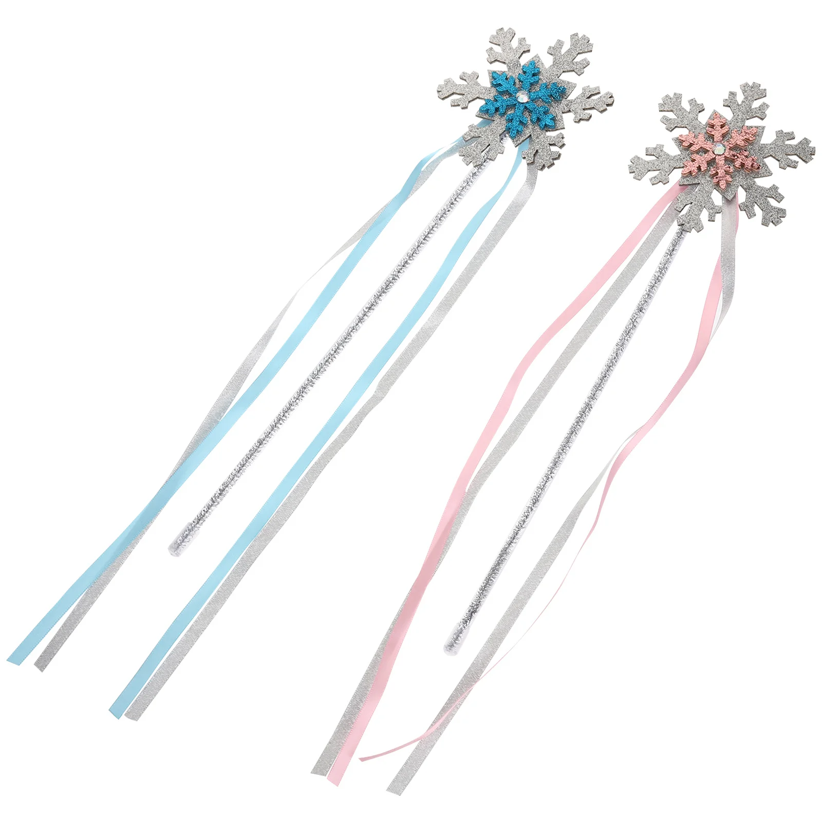 2Pcs Snowflake Wands Fairy Design Winter Party Favors for Girls Christmas Costume Photo Props Kids Celebration