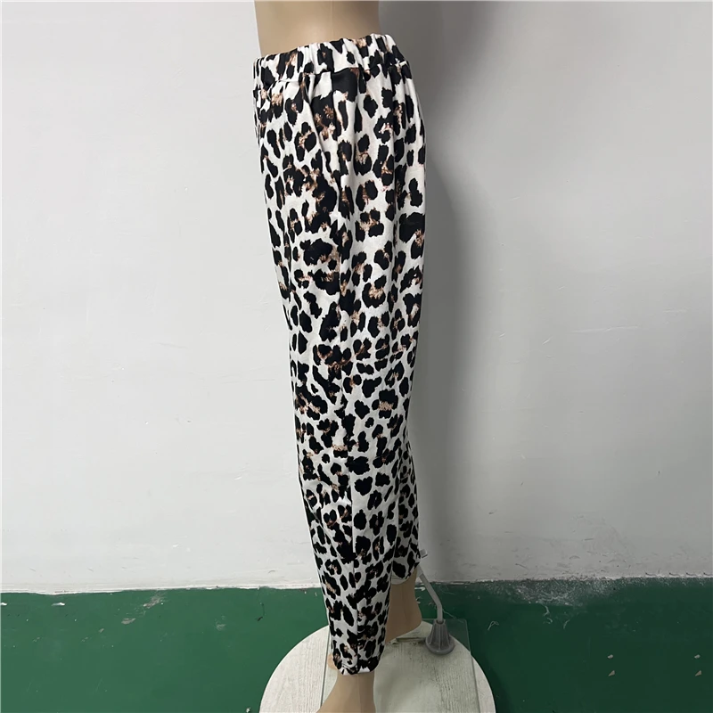 Sexy Leopard Ankle-Length Pants Casual Mid Waist All-Season Women Elastic Waist Pants