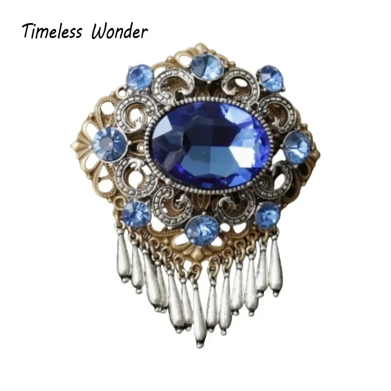 Timeless Wonder Fancy Geo Glass Spike Tassel Brooch Pins for Women Designer Jewelry Runway Top Luxury Rare Gift Versatile 7526