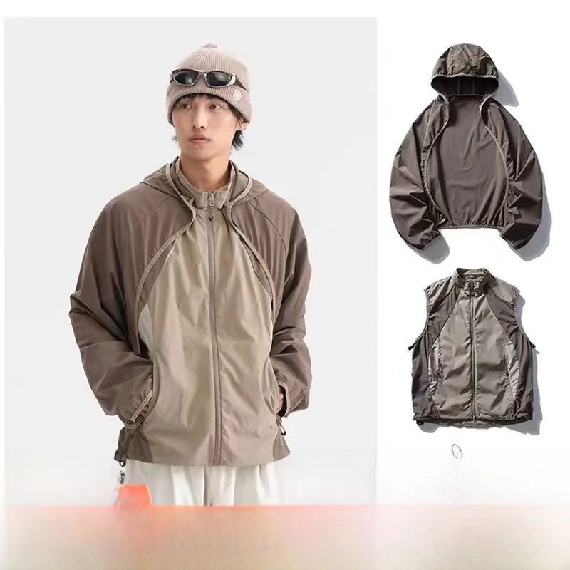 

Two-in-One Lightweight Cool Feeling Skin Clothes Vest ex Outdoor Cycling Hiking Vest Loose Fit Summer Long Sve Zipper