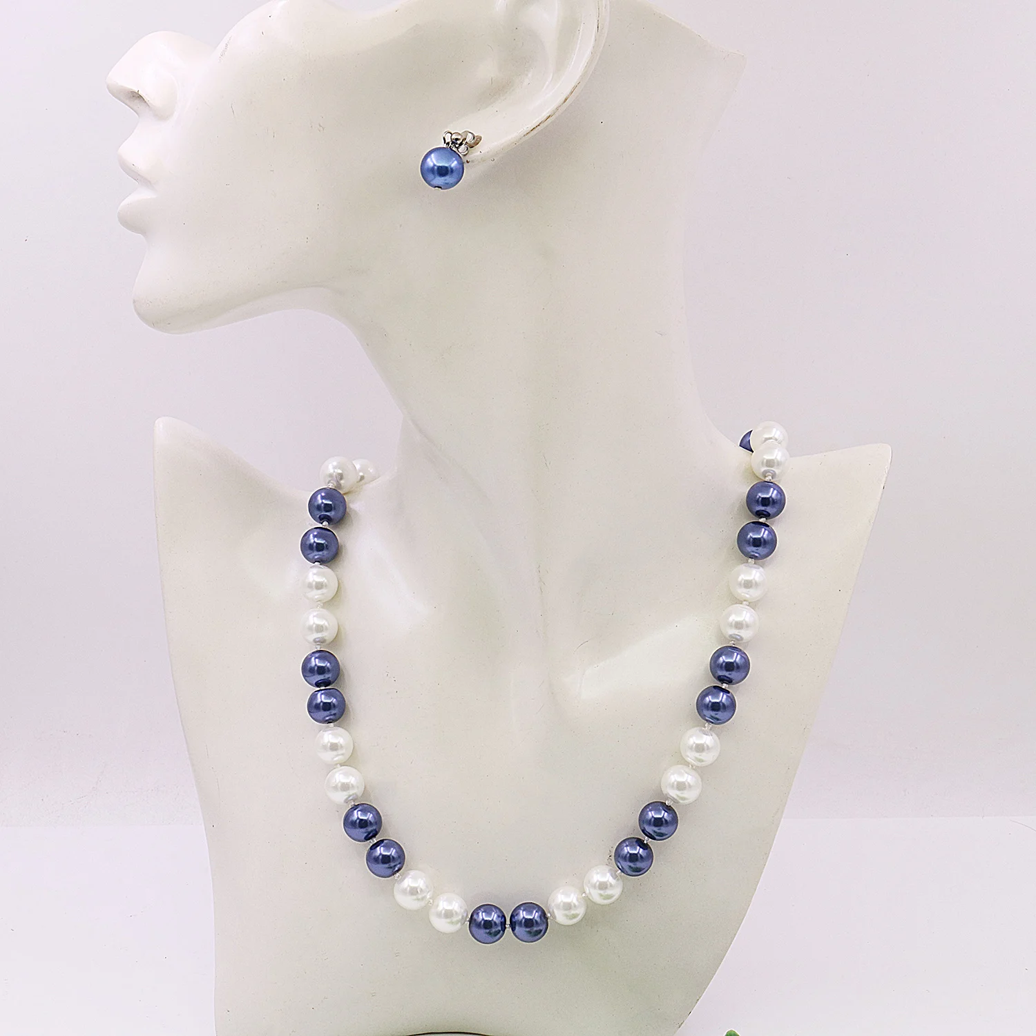 8 10 12mm Round White Blue Multicolor Shell Pearl Necklace Stud Earrings Sets DIY Jewelry Making Design Mother Gifts Accessories