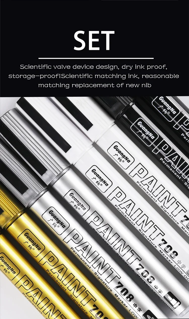 GuangNa Permanent Metallic Farbmarker-Set mit Tintenstiften für DIY-Harzformen, Reifen, Metall, Öl, Gold, Silber, Weiß, Schwarz – Detail 7