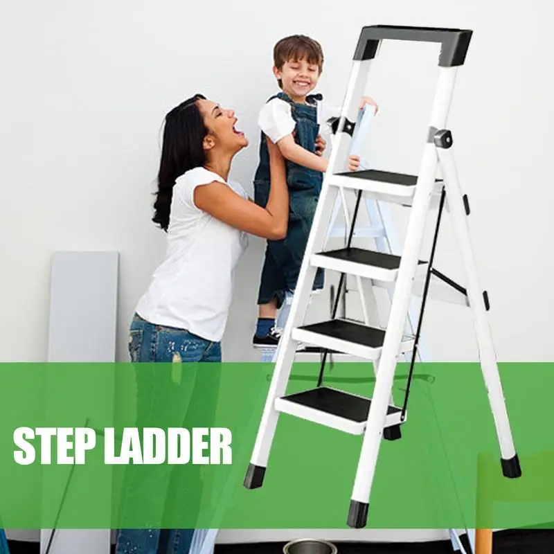 Folding Step Ladder Folding Step Stool 4 Step Strong Load-Bearing Lightweight Design Step Ladder Non-Slip Step Stool For Home