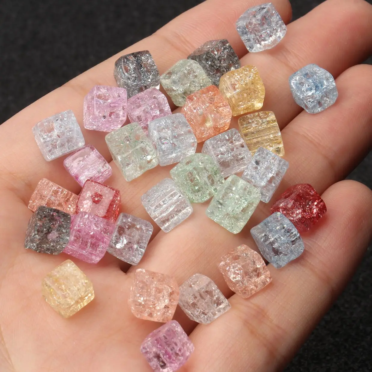 Natural Stone 8mm Square Colorful Snow Cracked Quartz Crystal Beads Cube Spacer Beads For Jewelry Making Diy Bracelet Necklace view 2