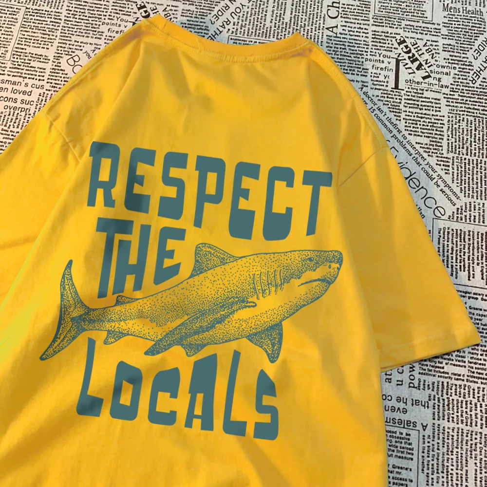 Respect The Locals Shark Printing Tshirt Oddychająca koszulka uliczna Wysokiej jakości koszulki Tee Clothes Letnie bawełniane topy dla par