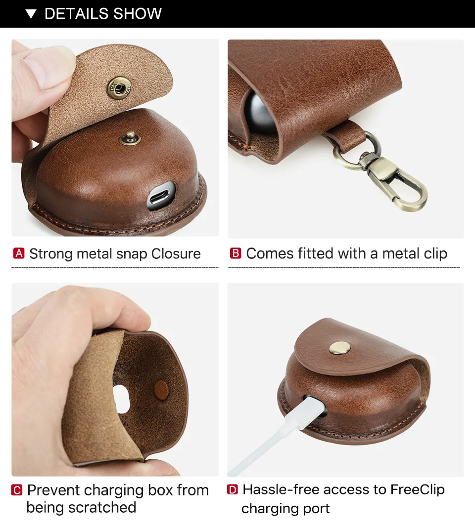 Vintage Echtleder Kopfhörerhülle mit Haken für Huawei FreeClip Ohrhörer Abdeckung stoßfeste Schutzhülle Kopfhörerhülle – Detail 11