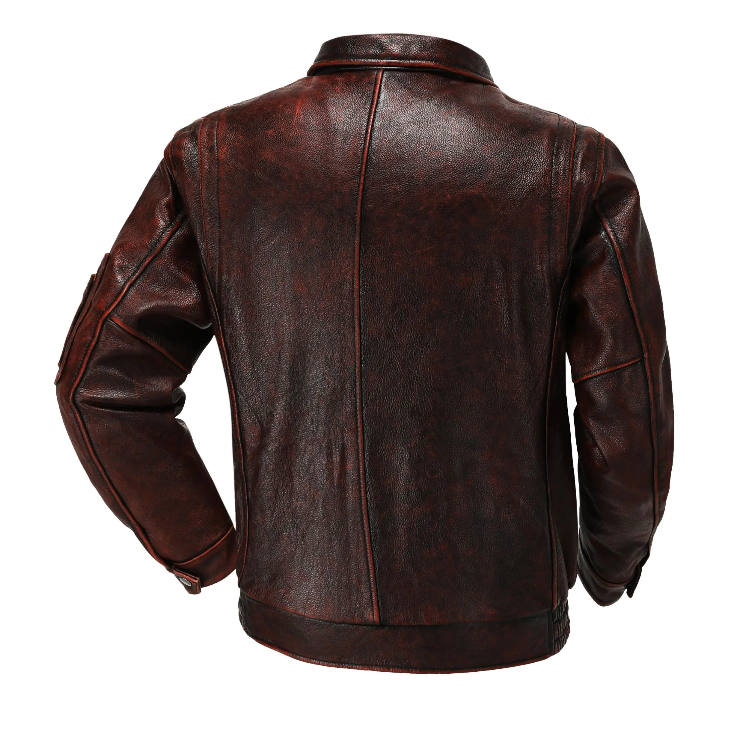 Men Corium  Air force Flight Jacket High Quality Vintage Distressed Top Layer Cowhide Flight Jacket Red Brown Short Moto Jacket