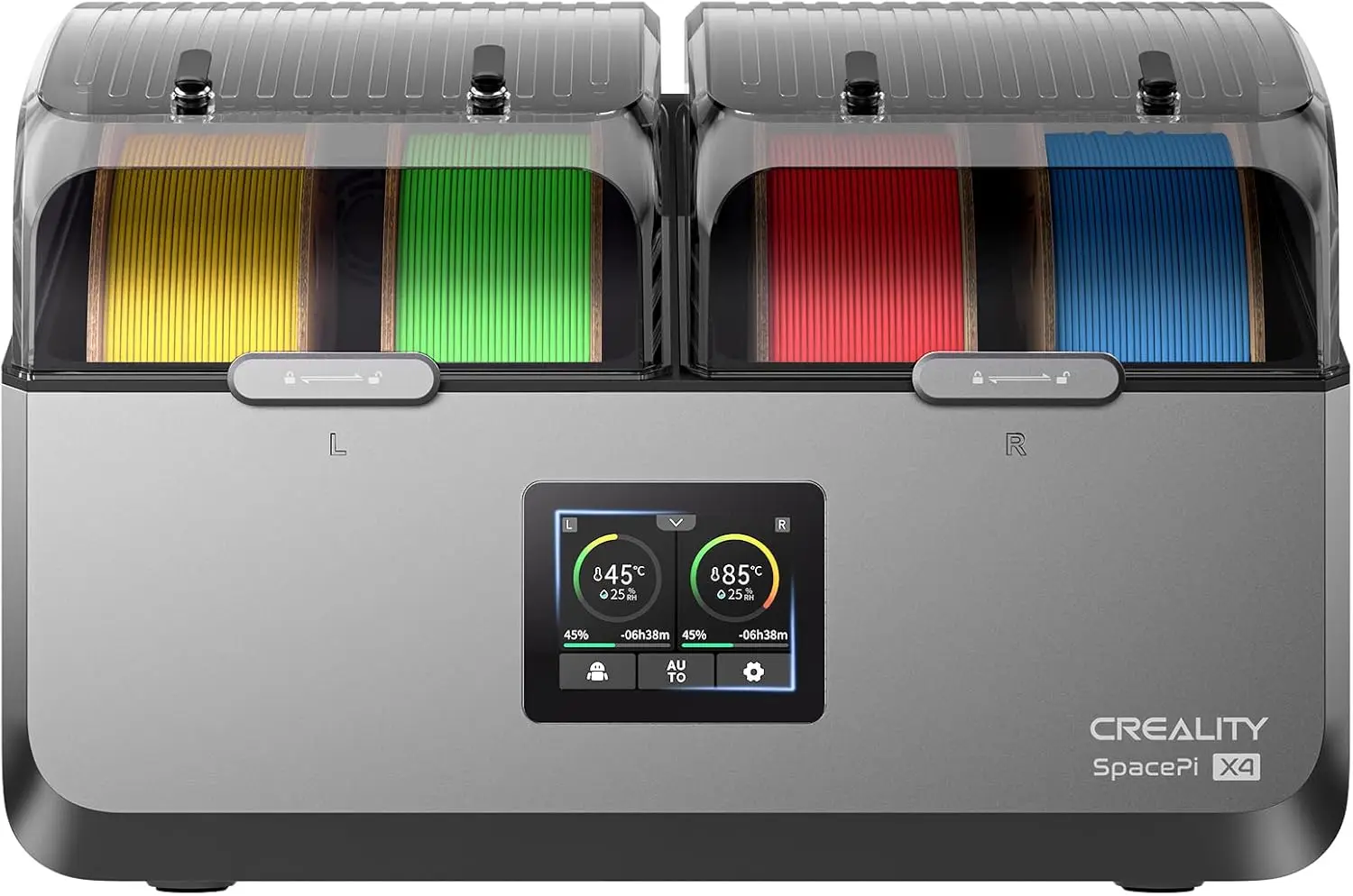 

4-Spool Filament Dryer with Dual Heating Chambers, 85°C Max Temp, Energy-Efficient for PLA PETG ABS TPU ASA PC PA