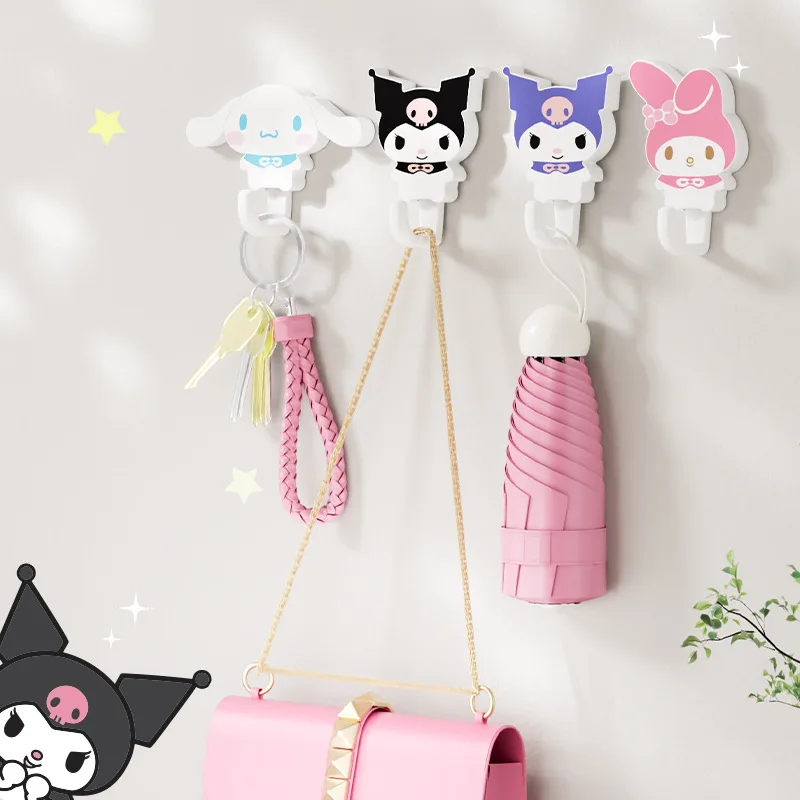 2Pcs Set Kuromi Sanrio Strong Self Adhesive Hooks Key Storage Hanger for Kitchen Bathroom Door Wall Multi-Function Bathroom Hook