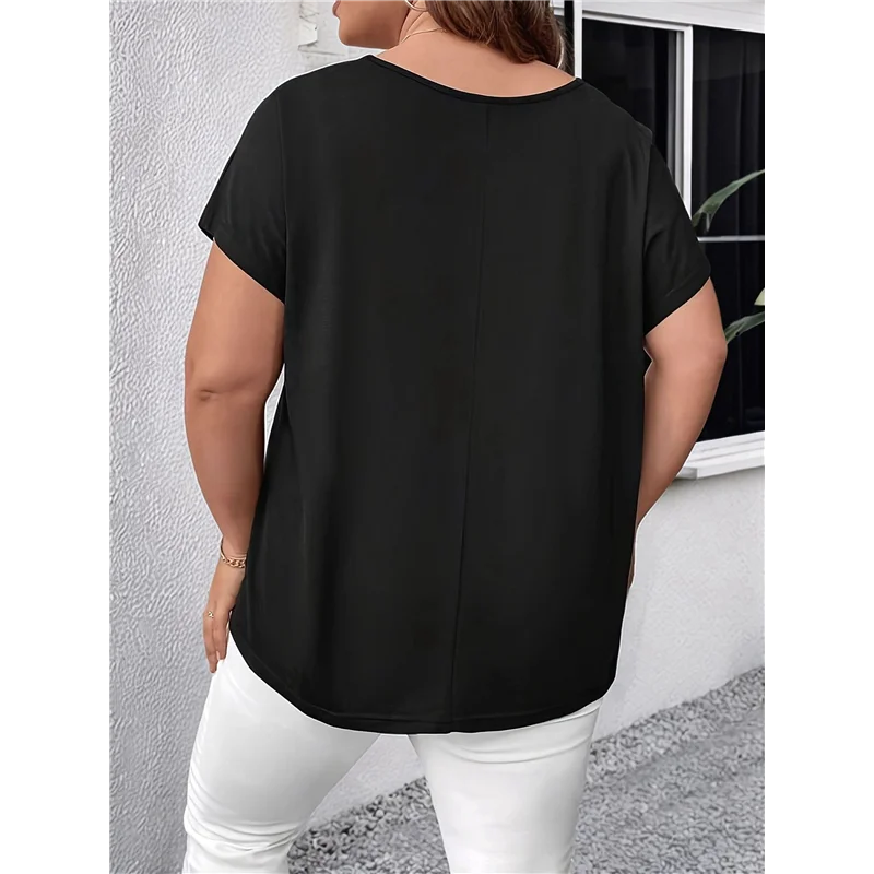 CYL-Womens Short Sleeve Tunic Tops Cut Out V Neck Dressy Casual Loose Fit Long Tops