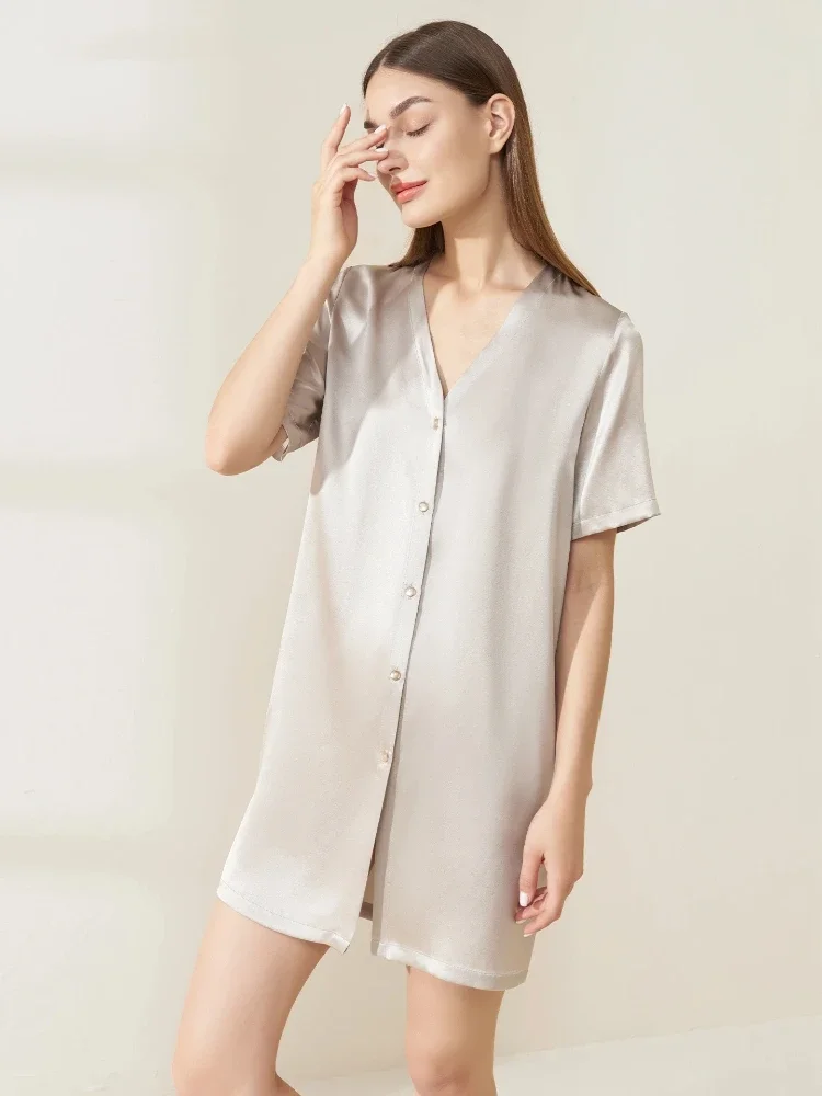 

Ночная рубашка из 100% тутового шелка, универсальное платье-рубашка для отдыха, летняя сорочка, кардиган, ночная рубашка, которую можно носить внутри и выйти