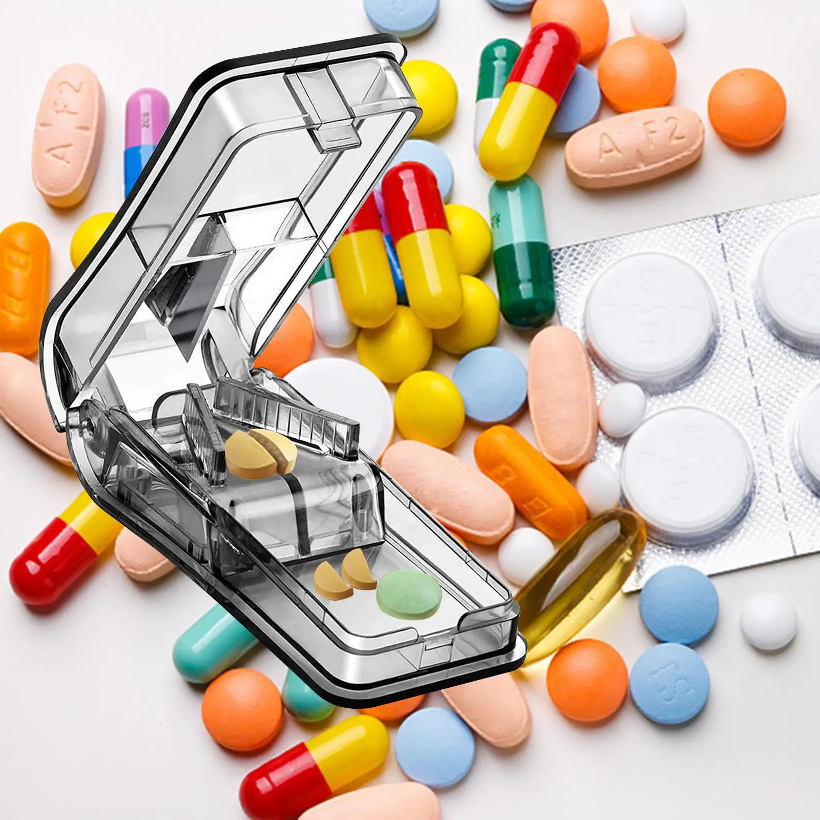 Pill Cutter Pill Box Container Travel Friendly Cut into 1/2, Divider