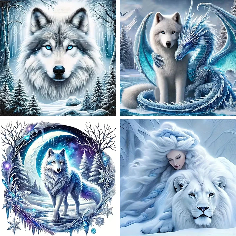 GATYZTORY Full Square Round Diamond Painting Wolf Picture Of Rhinestones Diamond Mosaic Dragon Animal Embroidery Handicraft