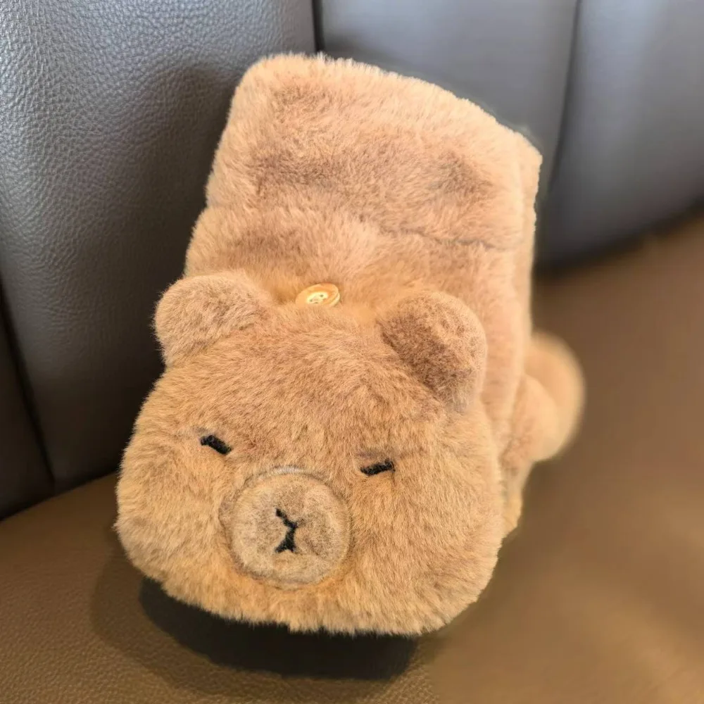 ผมกระต่ายFaux Capybara Plush Mittensหูนุ่มการ์ตูนAnti-Cold MittensหนาWindproofสัตว์พลิกถุงมือหญิง