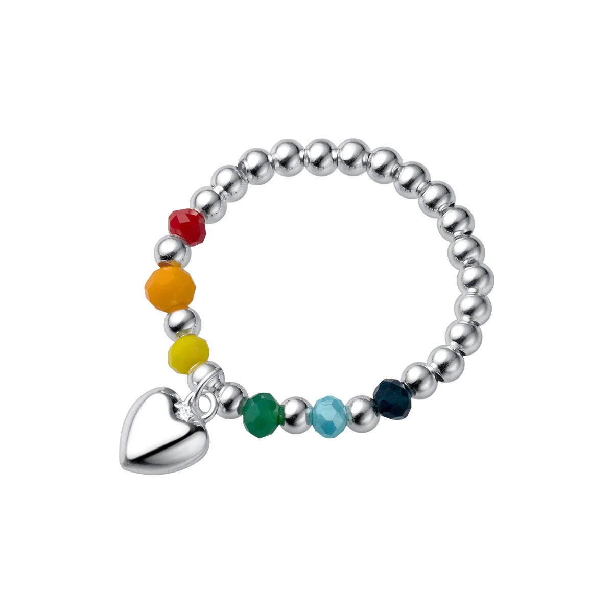 

Unisex 925 Silver DIY Funny Rings Rhodium Plated Elastic String with Colorful Beads Charms for Kids Wedding and Party