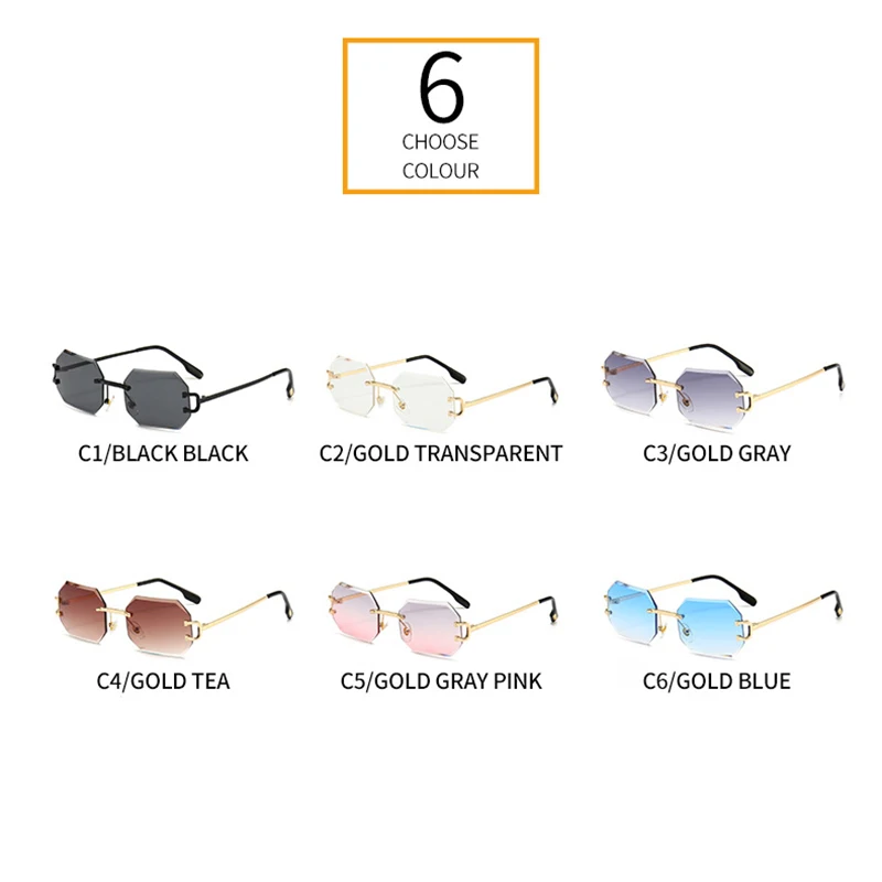 Vintage Fashion Rimless Square Sunglasses Women Men 2024 Luxury Brand Designer ins Small Sun Glasses For Female UV400 Shades