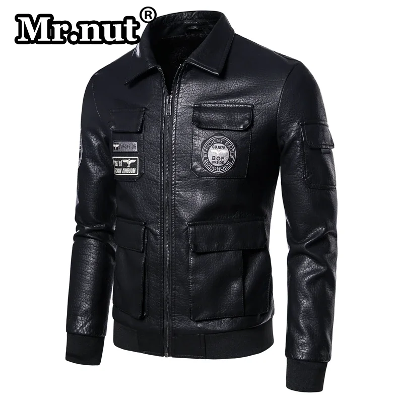 

Mr.nut Waterproof Leather Military Jacket Man Spring Autumn Men's Bomber Aviator Biker Retro Motorcycle Jackets America Clothing