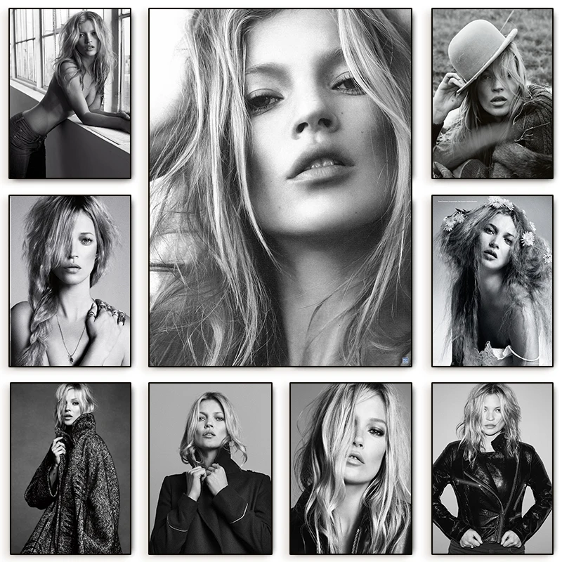 Sexy Supermodel Poster Sexy Beautiful Woman Aesthetic Kate Moss Canvas Painting Wall Art Picture for Living Room Home Decoration