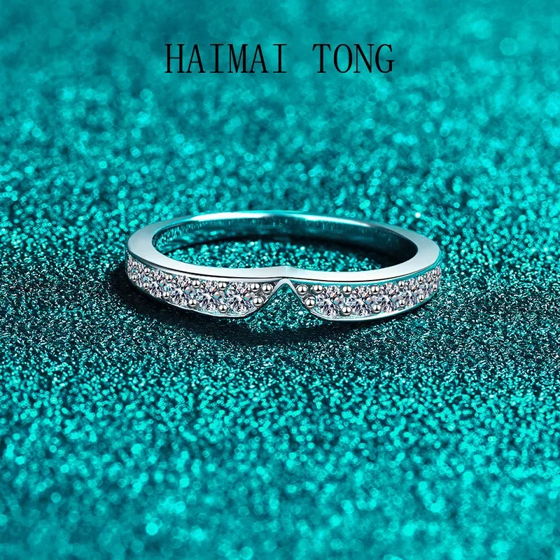 

HAIMAITONG Platinum PT950 Moissanite Ring Row Pair Tail Ring Mermaid Lone Star Premium Sense Gift