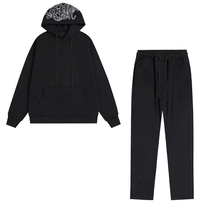 Street Style Fleece Lined Sportswear Set for Men And Women Casual Hoodie Sweatpants Comfortable Breathable Spring Autumn Wear