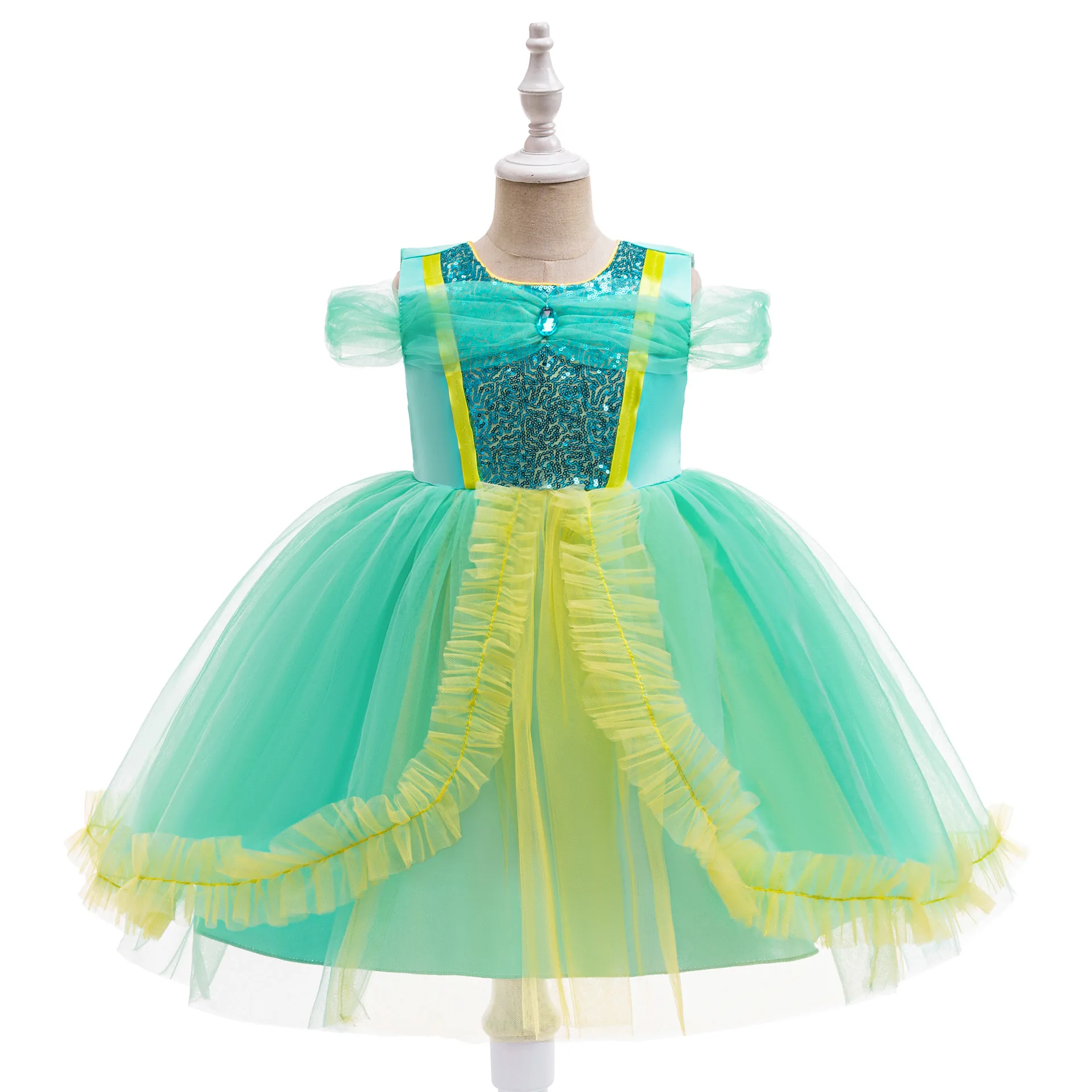 

Princess Jasmine Dresses Cosplay Kids Party Performance Costume Sequin Gauze Girls Clothes Dress Halloween Cosplay Evening Dress