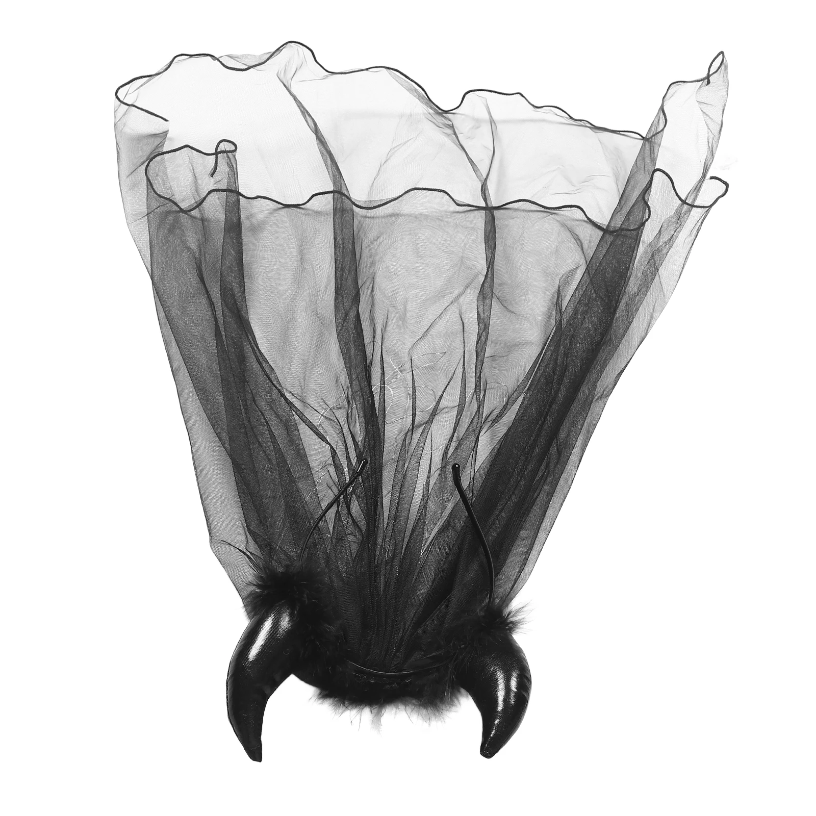

Halloween Headdress Black Bride Wedding Veil Goth Headpiece Sheep Horns Ears Headb Spooky Costume Accessory