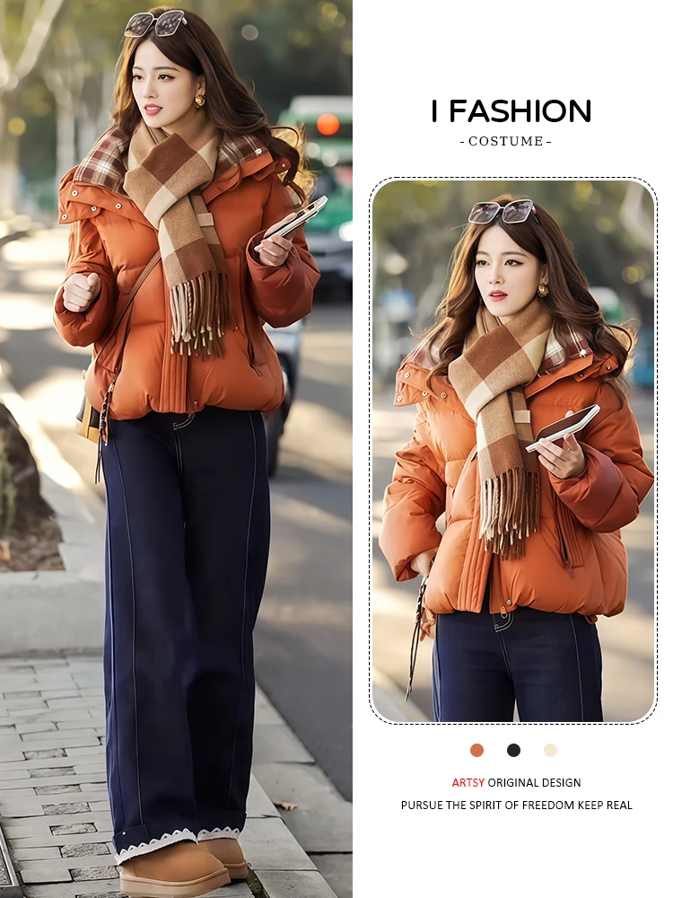 여성용 테이니드 오트 코튼 후드 재킷 2025 겨울 신상 데일리웨어 레이지 스타일 안감 따뜻한 여성 패션