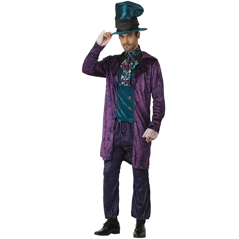 

Alice In Wonderland Costume Men Mad Hatter Sets Cosplay Fairy Tale Outfit Halloween Costume Carnival Party Christmas Fancy Dress