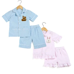 Easter Sibling Matching Ruffkids Summer Kids Pyjama Shorts Loungewear Seersucker Stitch Pjs Sleepwear Boys Girls Pajamas Sets