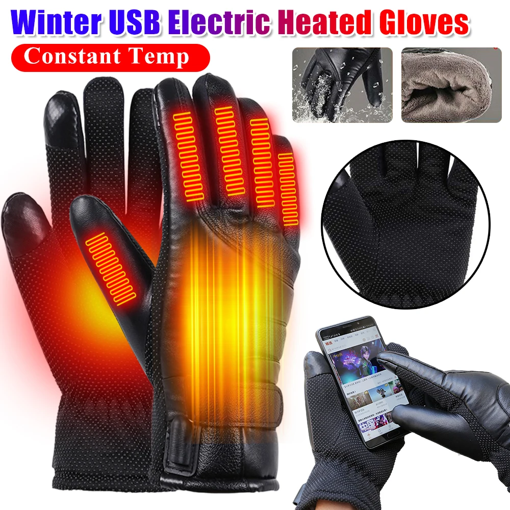 

Winter Heated Gloves For Cold Weather Motorcycle Riding Windproof Thermal Warm Gloves Constant Temp USB Electric Heatin Stocking